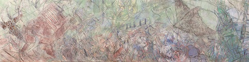 微觀造物 I, 楊文軒, 礦物顏料、紙本, 47 x 167 cm, 2020