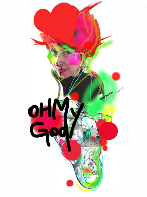 OH My God Mary, Work ordered by private collector     洪慧    Posca and Acrylic on Digital Print mounted on Aluminum    50 ×100 cm    2 editions    2013