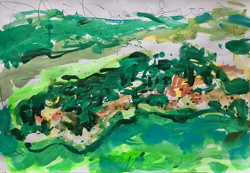 雲觀濠鏡，蔡國傑，70 x 100 cm，水性顏料，紙本，2017