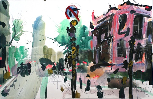 澳門美副將大馬路，蔡國傑   ，水性顏料，紙本   ，38 x 58.5 cm，2015