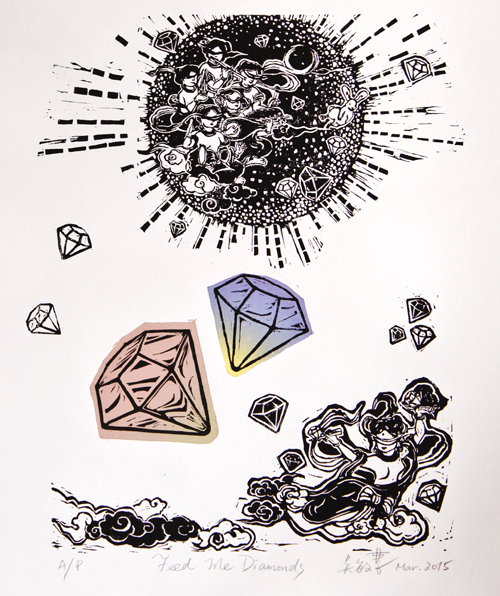 鑽石當飯食，吳敏慧，版畫，49.5 x 58.5 cm，2015