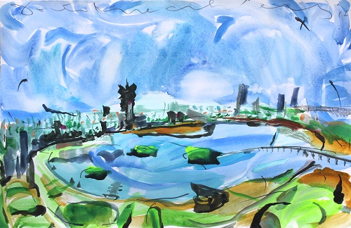 南灣湖，蔡國傑，38 x 59 cm，紙本、水性顏料，2016
