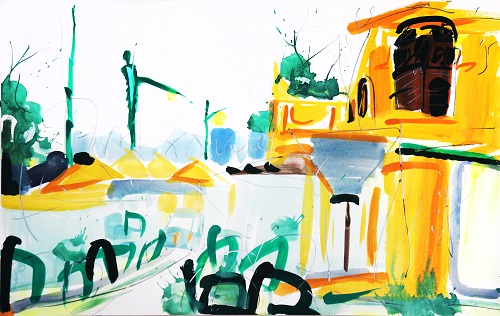 澳門媽閣上街，蔡國傑，水性顏料，紙本   ，38 x 58.5 cm，2015