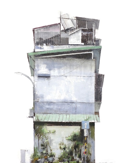 無樓II，王曉捷，64.5 ×52.5 cm，布面油畫、碳，2016